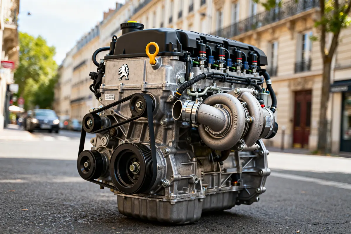 Moteur HDI exposé dans la rue évoquant la signification des technologies diesel modernes