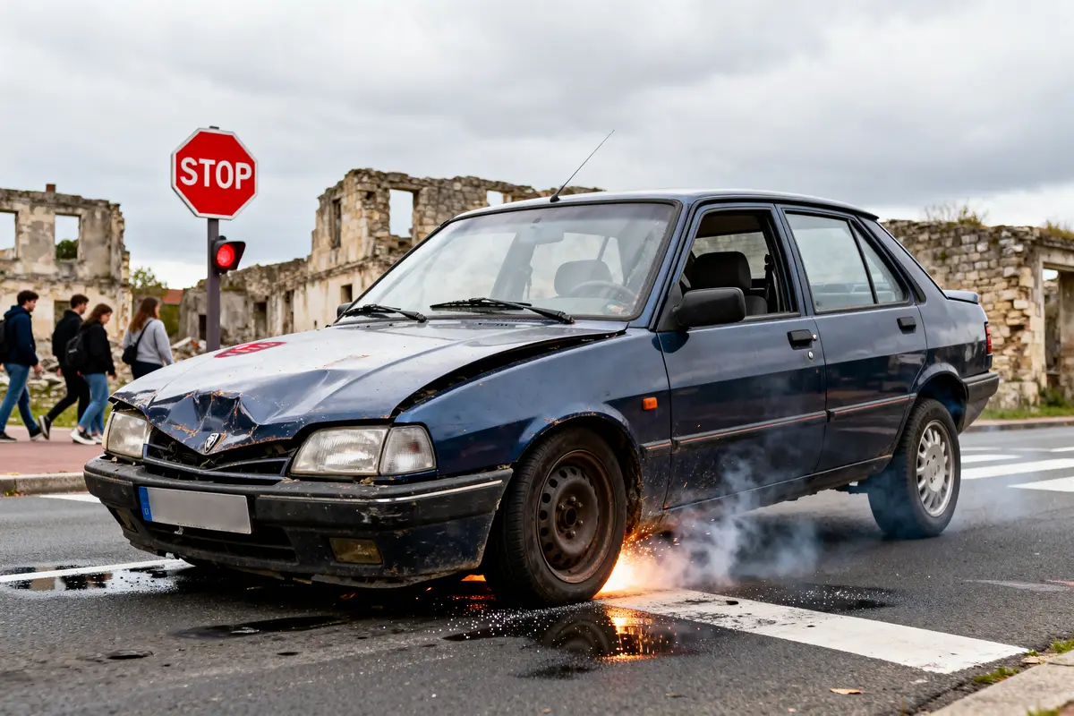 Voiture accidentée après avoir grillé un feu rouge, combien de points perdus répondre.