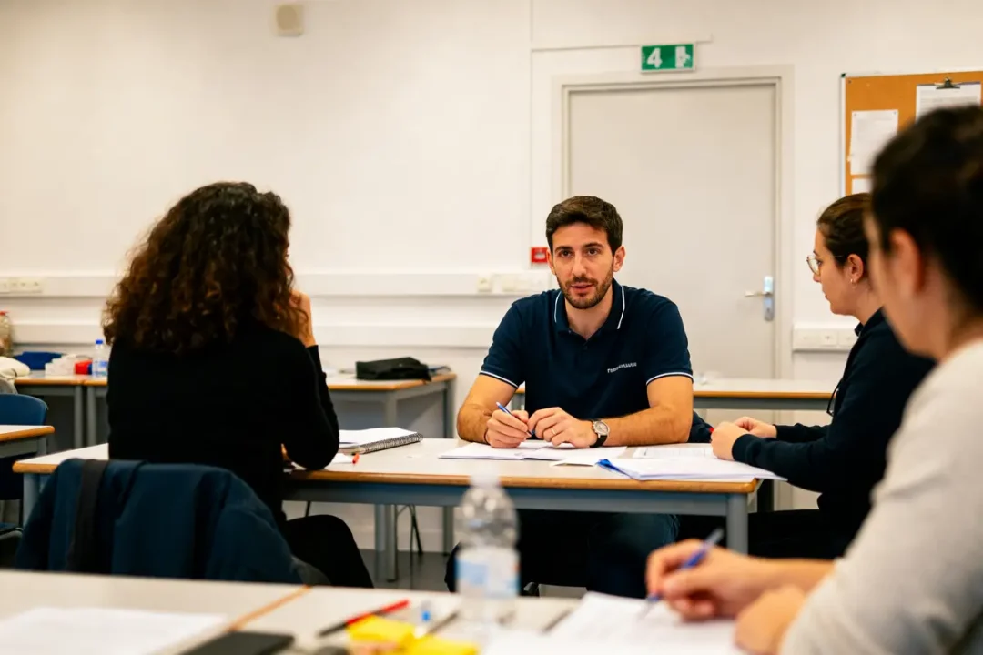 Groupe en formation sur le prix du permis B96 dans une salle de classe