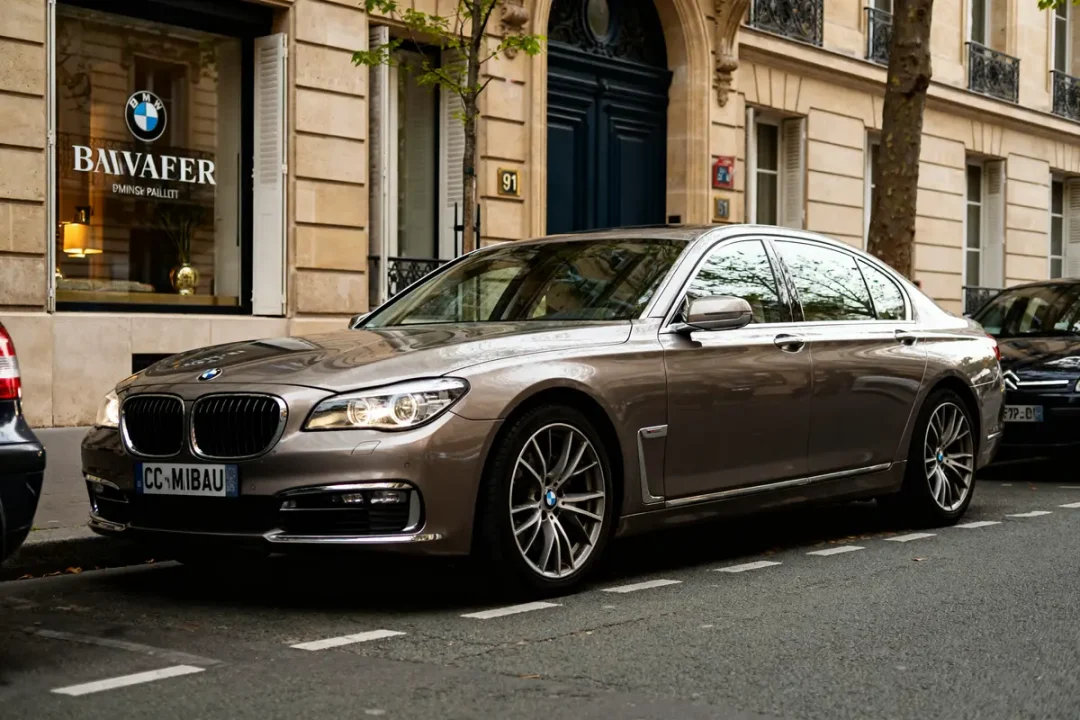 BMW stationnée devant un magasin sur l'avenue de Versailles à Mirabeau Paris